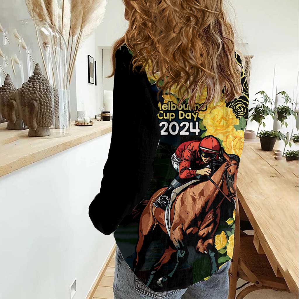 Melbourne Horse Racing Women Casual Shirt Yellow Roses - Ready Set Gallop! - Vibe Hoodie Shop