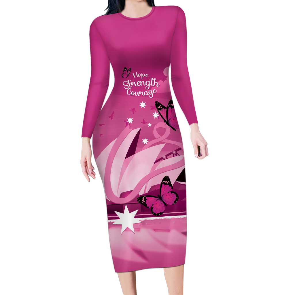 Personalised Australia Breast Cancer Awareness Family Matching Long Sleeve Bodycon Dress and Hawaiian Shirt Sydney Opera House Butterfly Pink Ribbon - Vibe Hoodie