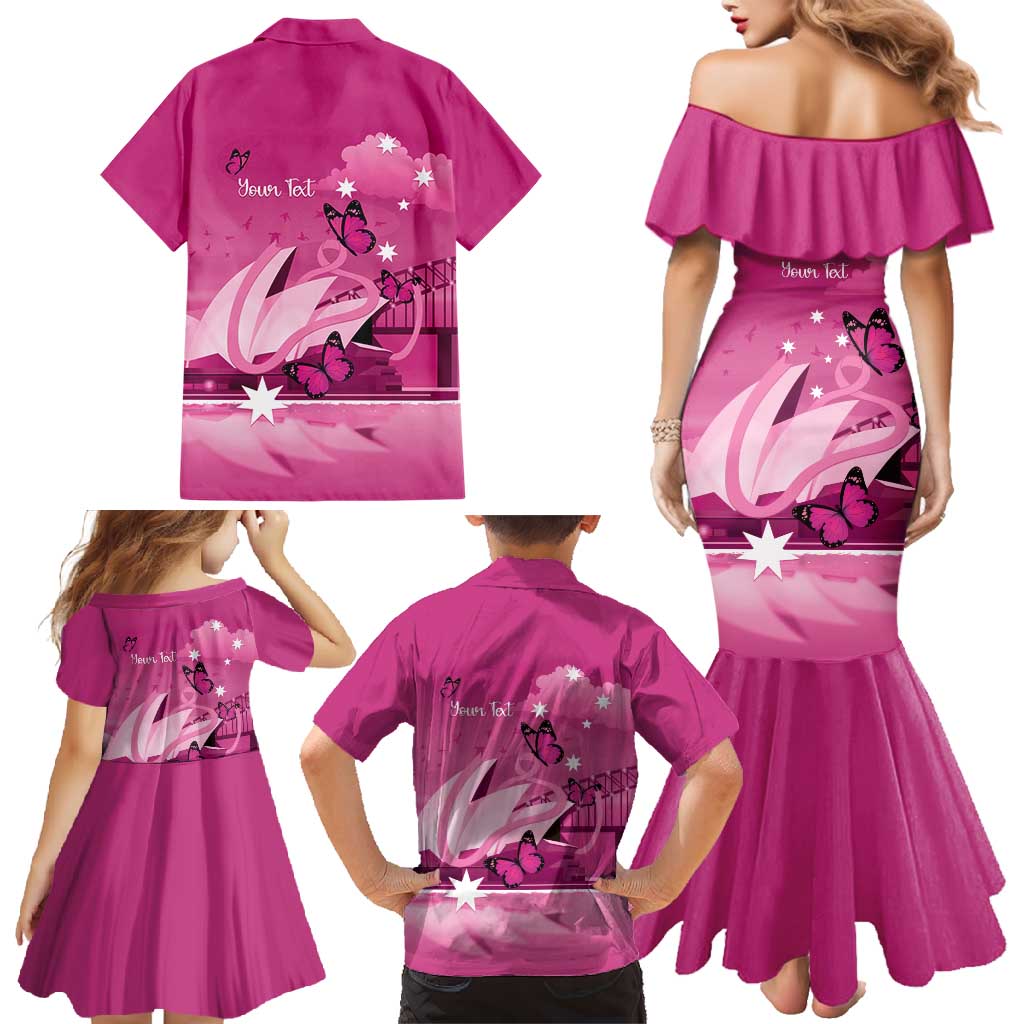 Personalised Australia Breast Cancer Awareness Family Matching Mermaid Dress and Hawaiian Shirt Sydney Opera House Butterfly Pink Ribbon - Vibe Hoodie