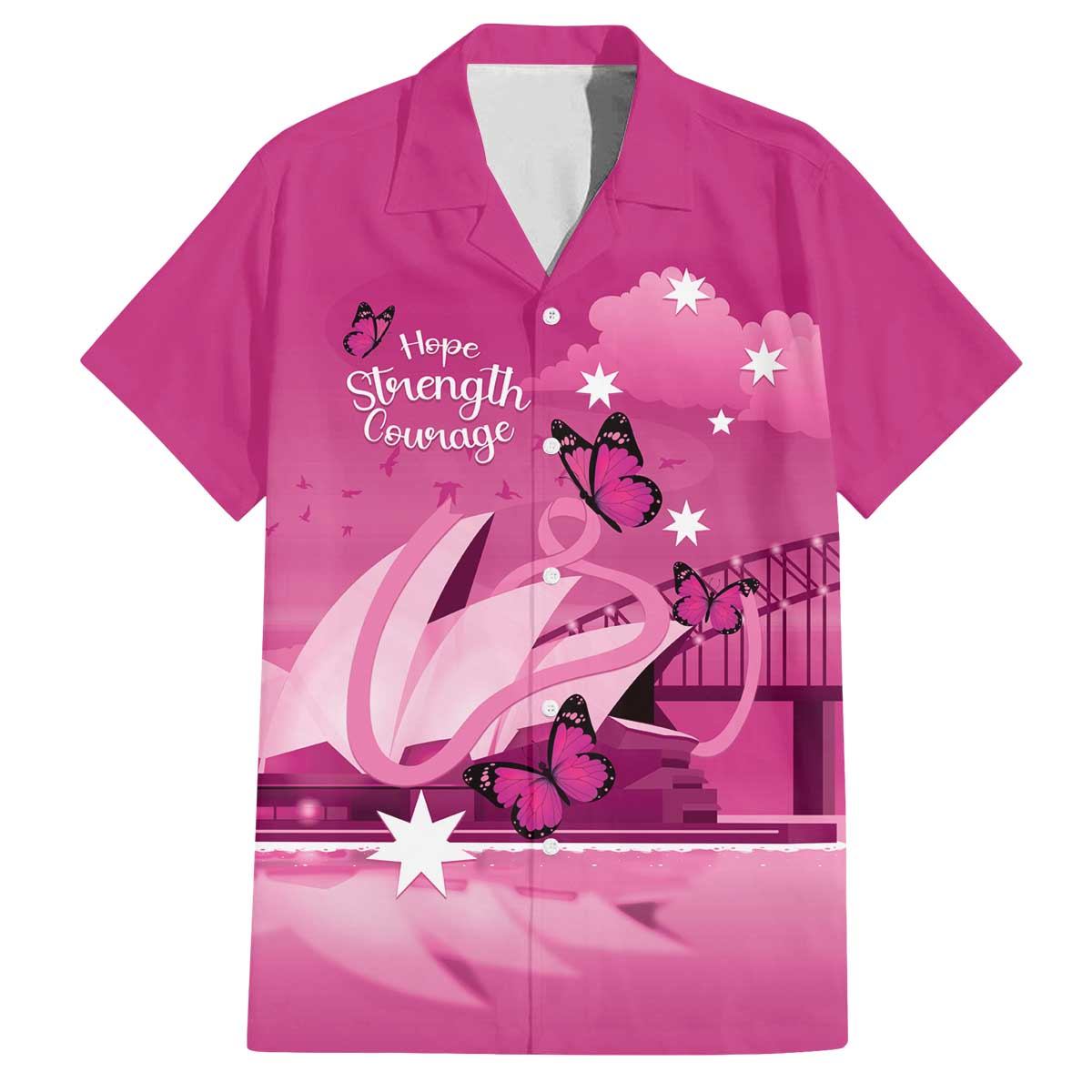 Personalised Australia Breast Cancer Awareness Family Matching Off The Shoulder Long Sleeve Dress and Hawaiian Shirt Sydney Opera House Butterfly Pink Ribbon - Vibe Hoodie