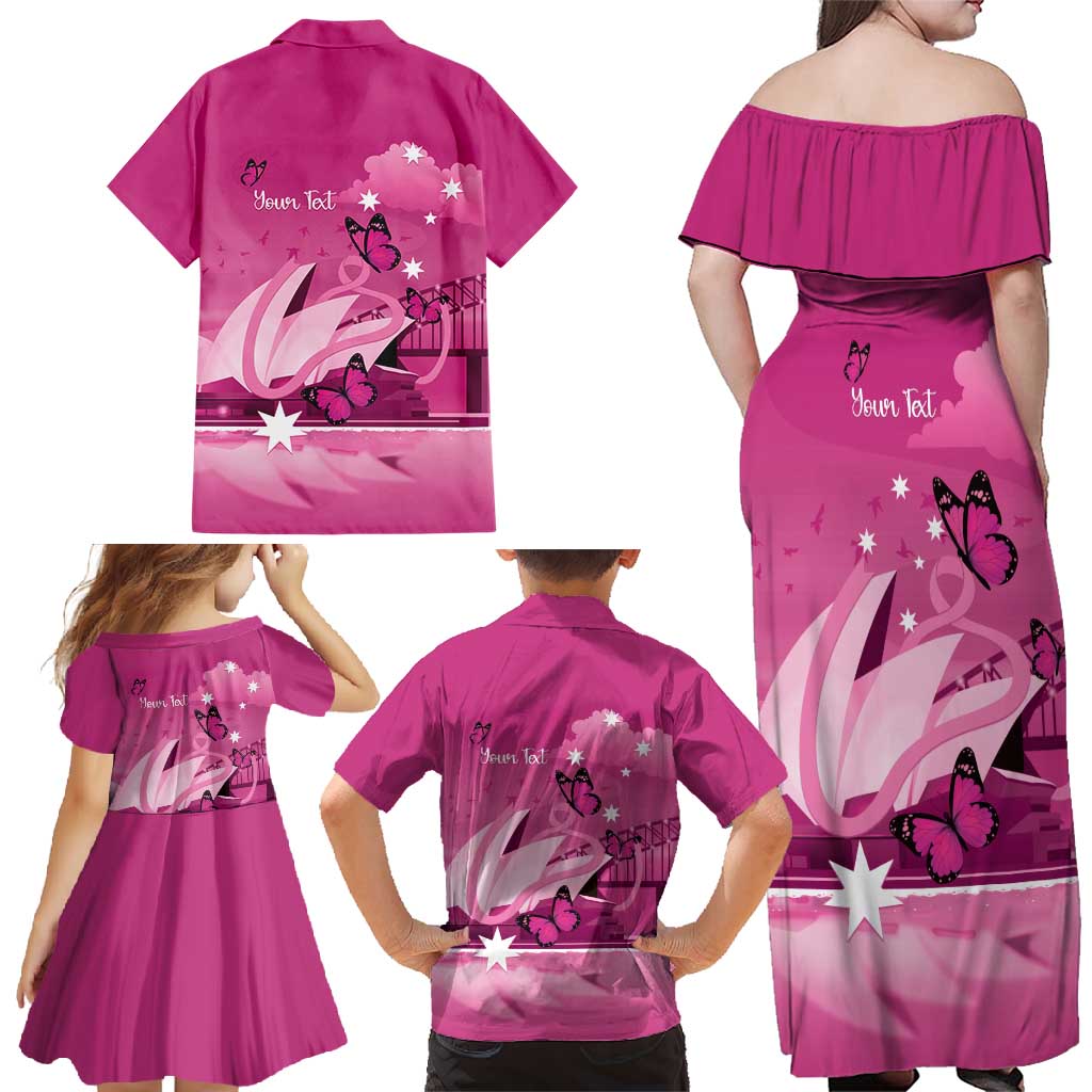 Personalised Australia Breast Cancer Awareness Family Matching Off Shoulder Maxi Dress and Hawaiian Shirt Sydney Opera House Butterfly Pink Ribbon - Vibe Hoodie