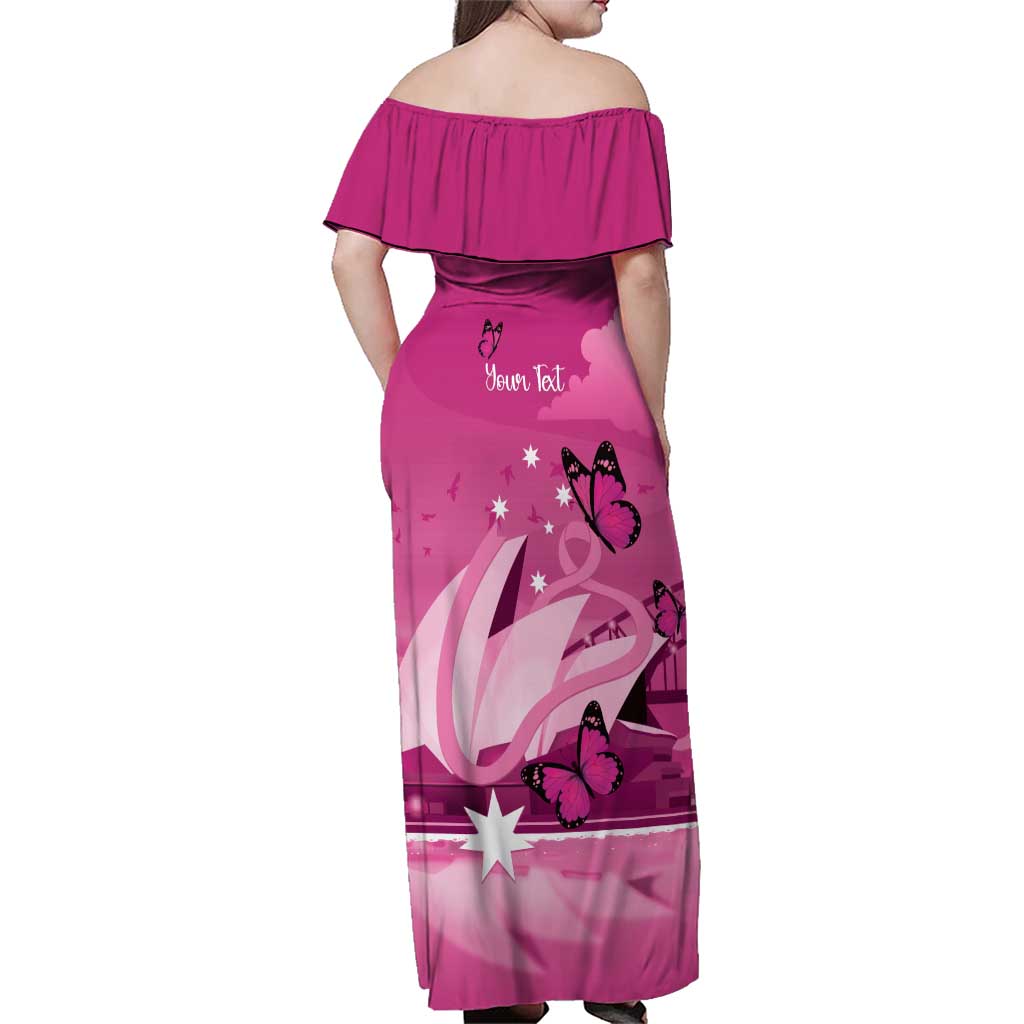 Personalised Australia Breast Cancer Awareness Family Matching Off Shoulder Maxi Dress and Hawaiian Shirt Sydney Opera House Butterfly Pink Ribbon - Vibe Hoodie