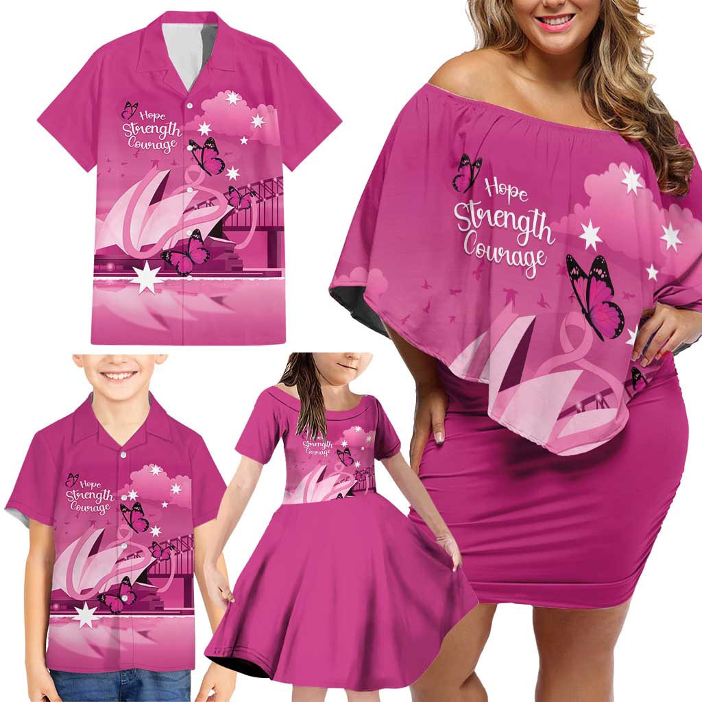 Personalised Australia Breast Cancer Awareness Family Matching Off Shoulder Short Dress and Hawaiian Shirt Sydney Opera House Butterfly Pink Ribbon - Vibe Hoodie