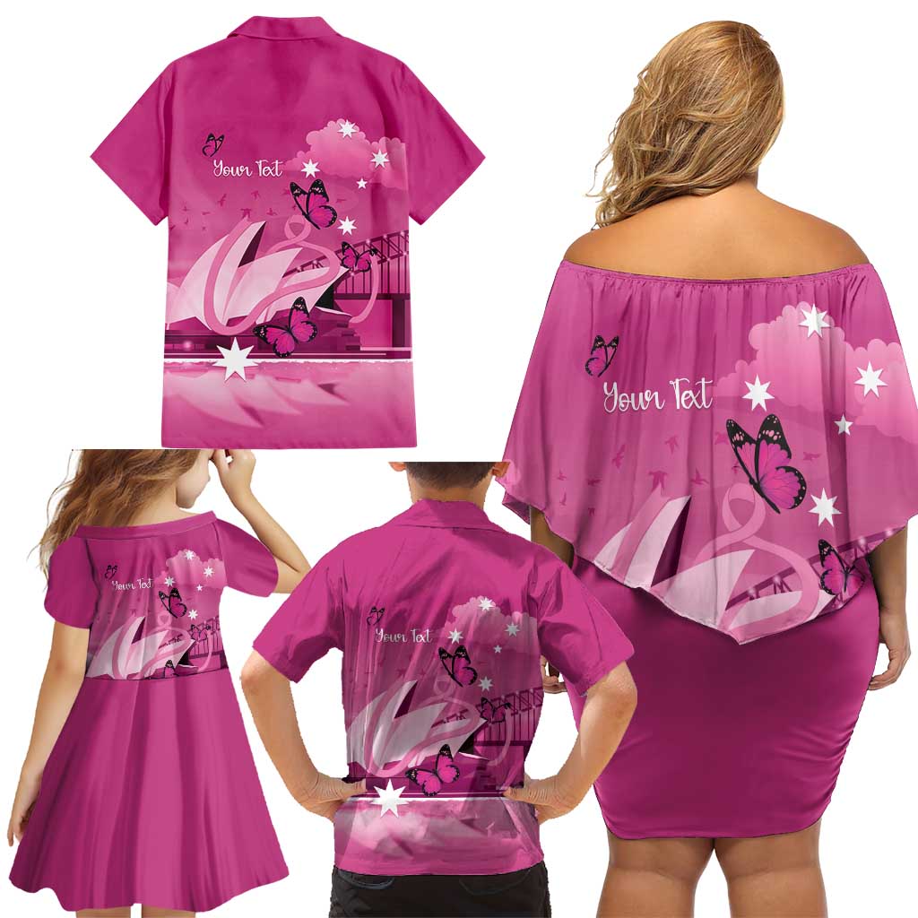 Personalised Australia Breast Cancer Awareness Family Matching Off Shoulder Short Dress and Hawaiian Shirt Sydney Opera House Butterfly Pink Ribbon - Vibe Hoodie