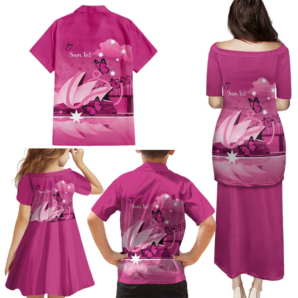 Personalised Australia Breast Cancer Awareness Family Matching Puletasi and Hawaiian Shirt Sydney Opera House Butterfly Pink Ribbon - Vibe Hoodie