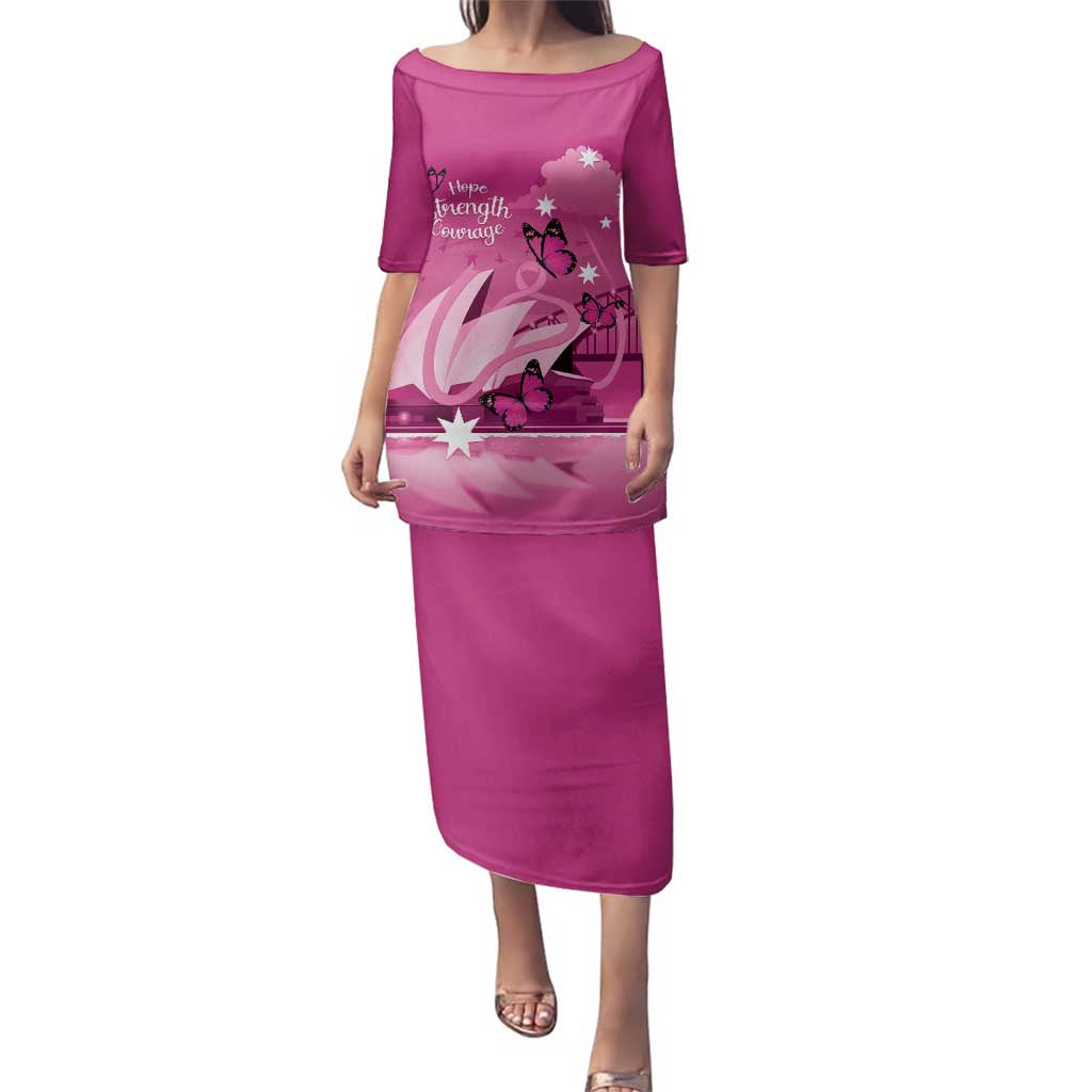 Personalised Australia Breast Cancer Awareness Family Matching Puletasi and Hawaiian Shirt Sydney Opera House Butterfly Pink Ribbon - Vibe Hoodie