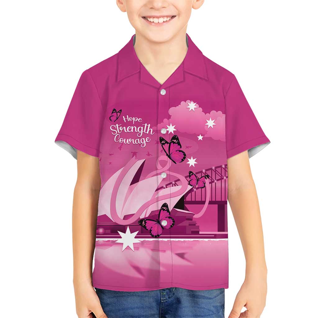 Personalised Australia Breast Cancer Awareness Family Matching Puletasi and Hawaiian Shirt Sydney Opera House Butterfly Pink Ribbon - Vibe Hoodie