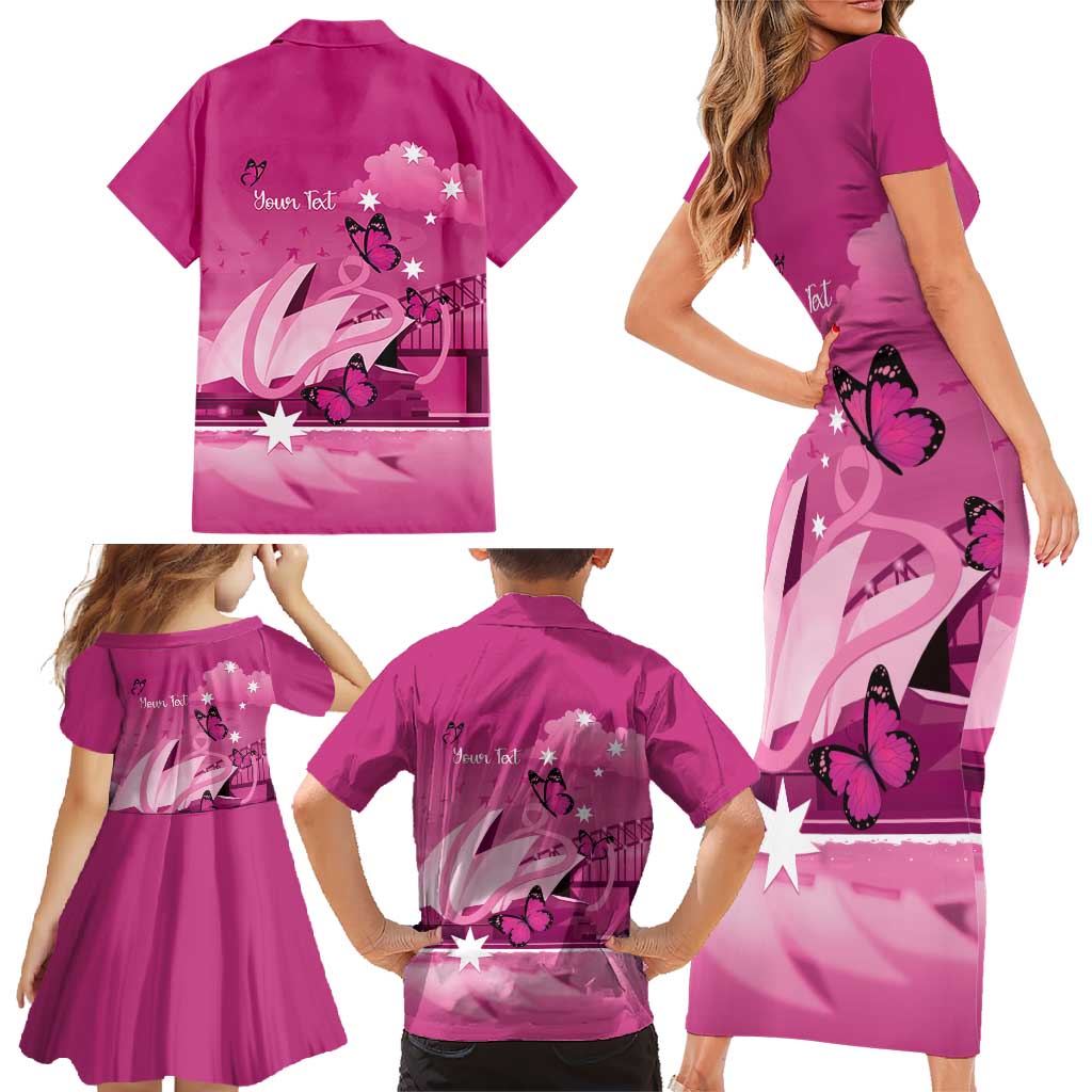 Personalised Australia Breast Cancer Awareness Family Matching Short Sleeve Bodycon Dress and Hawaiian Shirt Sydney Opera House Butterfly Pink Ribbon - Vibe Hoodie