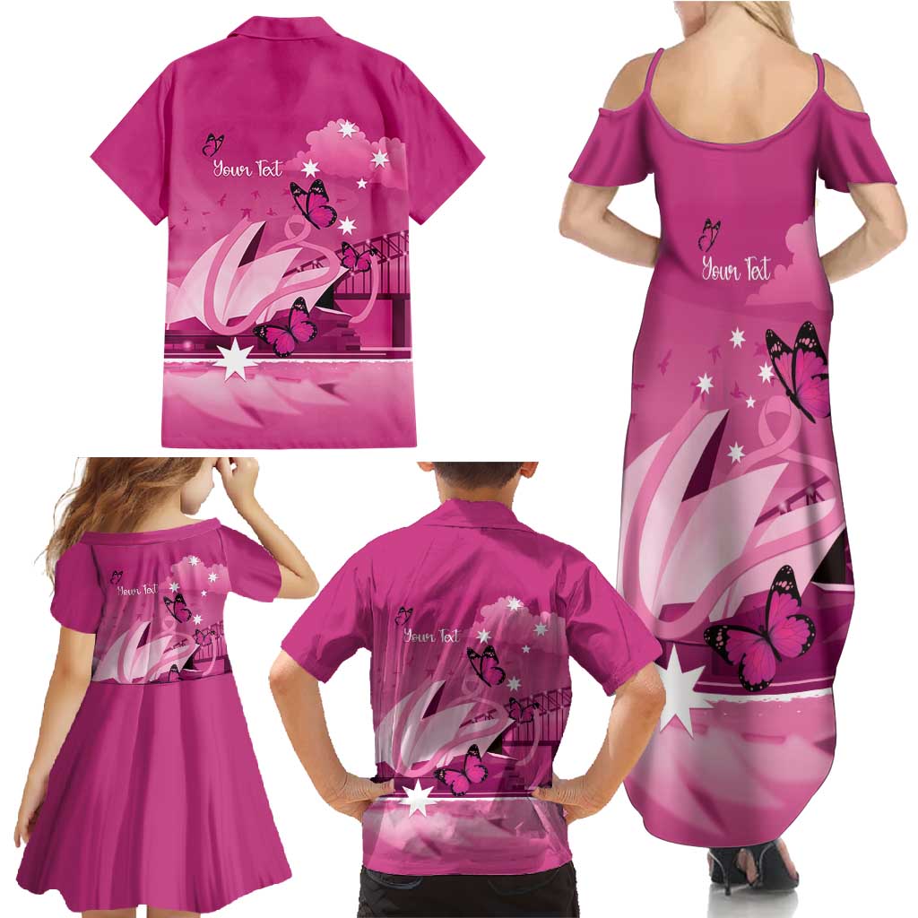 Personalised Australia Breast Cancer Awareness Family Matching Summer Maxi Dress and Hawaiian Shirt Sydney Opera House Butterfly Pink Ribbon - Vibe Hoodie