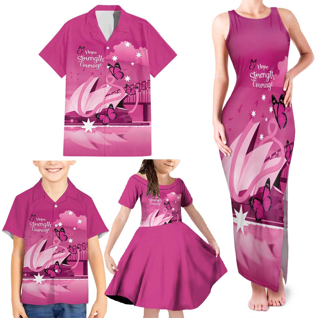 Personalised Australia Breast Cancer Awareness Family Matching Tank Maxi Dress and Hawaiian Shirt Sydney Opera House Butterfly Pink Ribbon - Vibe Hoodie