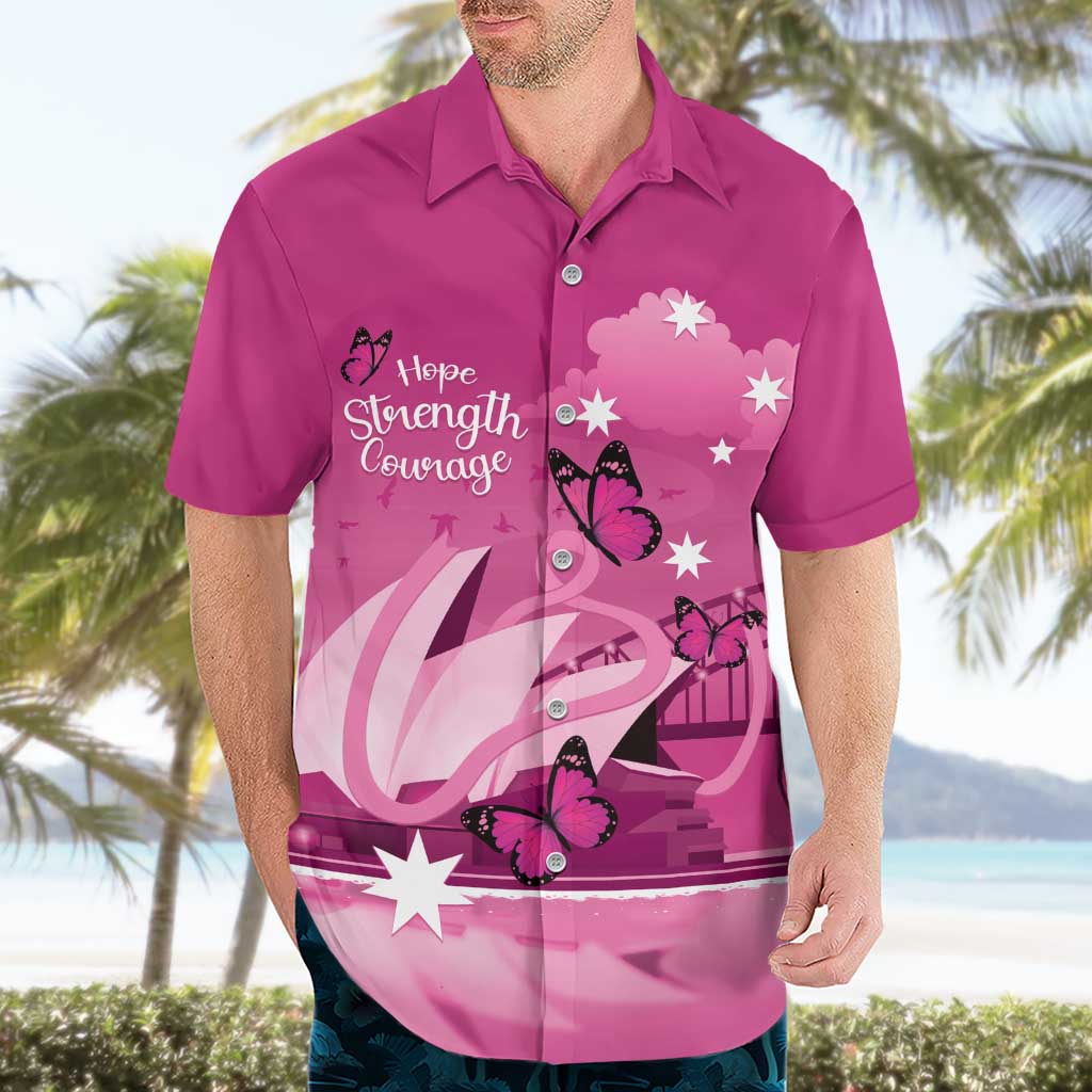 Personalised Australia Breast Cancer Awareness Hawaiian Shirt Sydney Opera House Butterfly Pink Ribbon - Vibe Hoodie