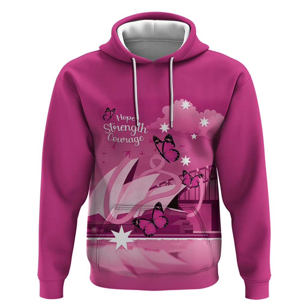 Personalised Australia Breast Cancer Awareness Hoodie Sydney Opera House Butterfly Pink Ribbon - Vibe Hoodie