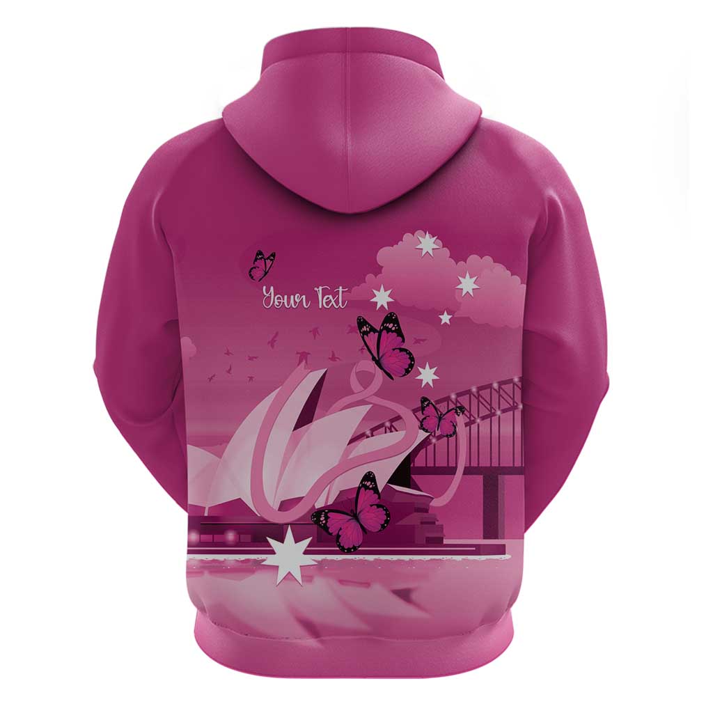 Personalised Australia Breast Cancer Awareness Hoodie Sydney Opera House Butterfly Pink Ribbon - Vibe Hoodie