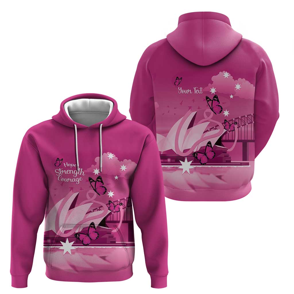 Personalised Australia Breast Cancer Awareness Hoodie Sydney Opera House Butterfly Pink Ribbon - Vibe Hoodie