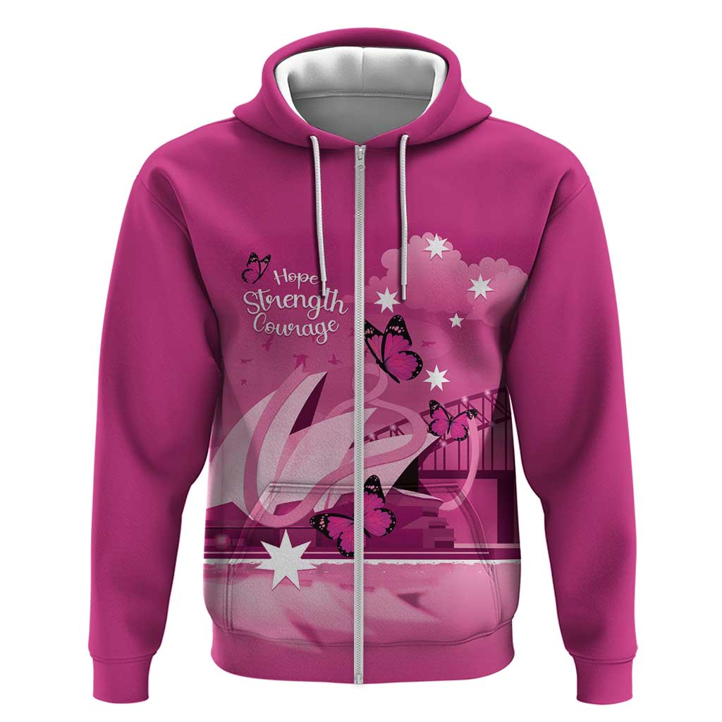 Personalised Australia Breast Cancer Awareness Hoodie Sydney Opera House Butterfly Pink Ribbon - Vibe Hoodie