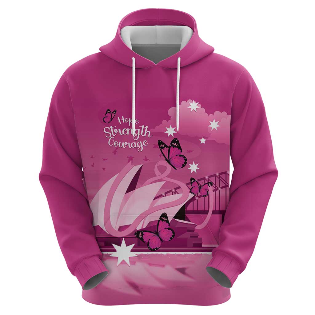Personalised Australia Breast Cancer Awareness Hoodie Sydney Opera House Butterfly Pink Ribbon - Vibe Hoodie