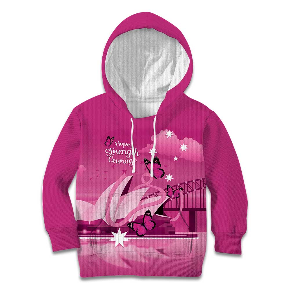 Personalised Australia Breast Cancer Awareness Kid Hoodie Sydney Opera House Butterfly Pink Ribbon - Vibe Hoodie