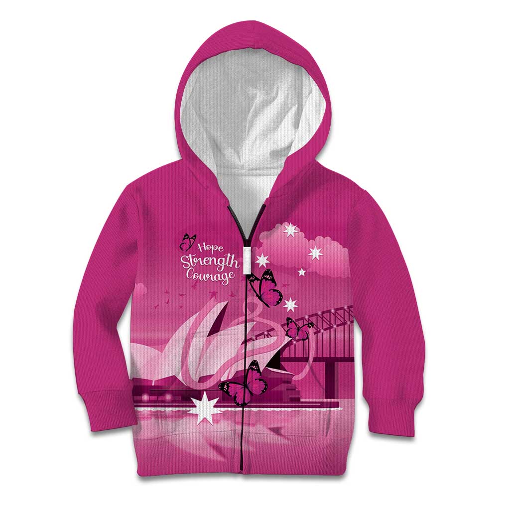 Personalised Australia Breast Cancer Awareness Kid Hoodie Sydney Opera House Butterfly Pink Ribbon - Vibe Hoodie