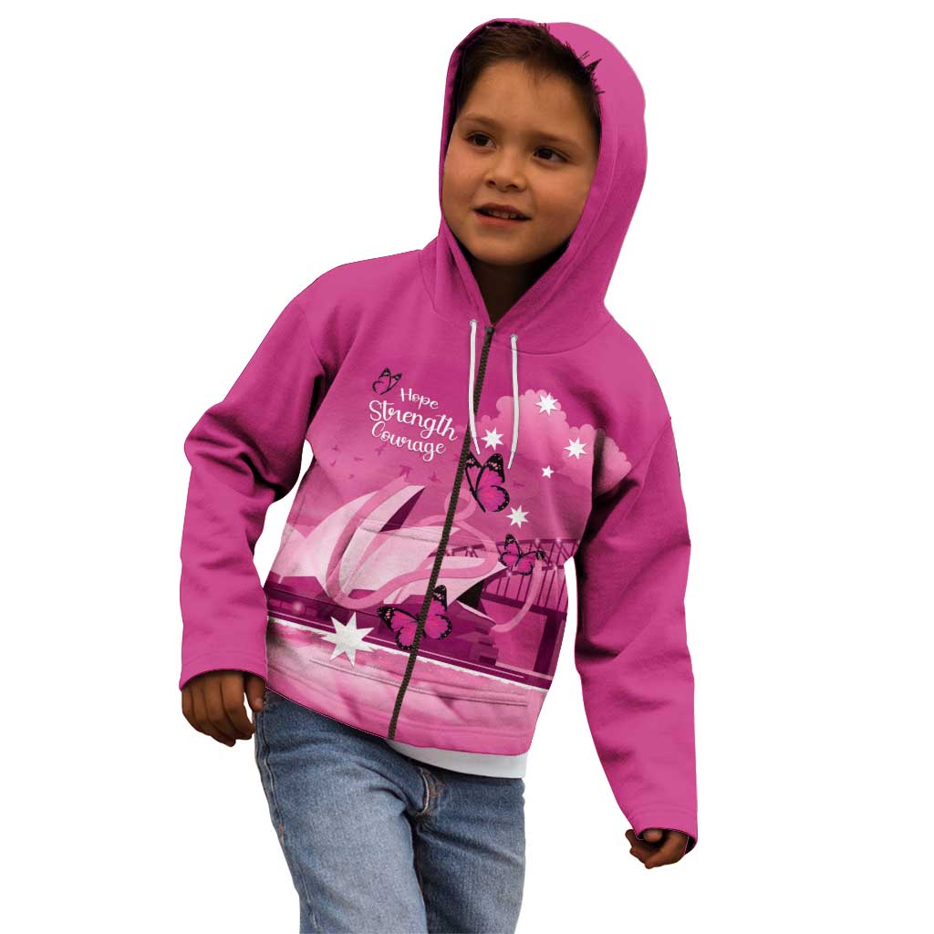 Personalised Australia Breast Cancer Awareness Kid Hoodie Sydney Opera House Butterfly Pink Ribbon - Vibe Hoodie