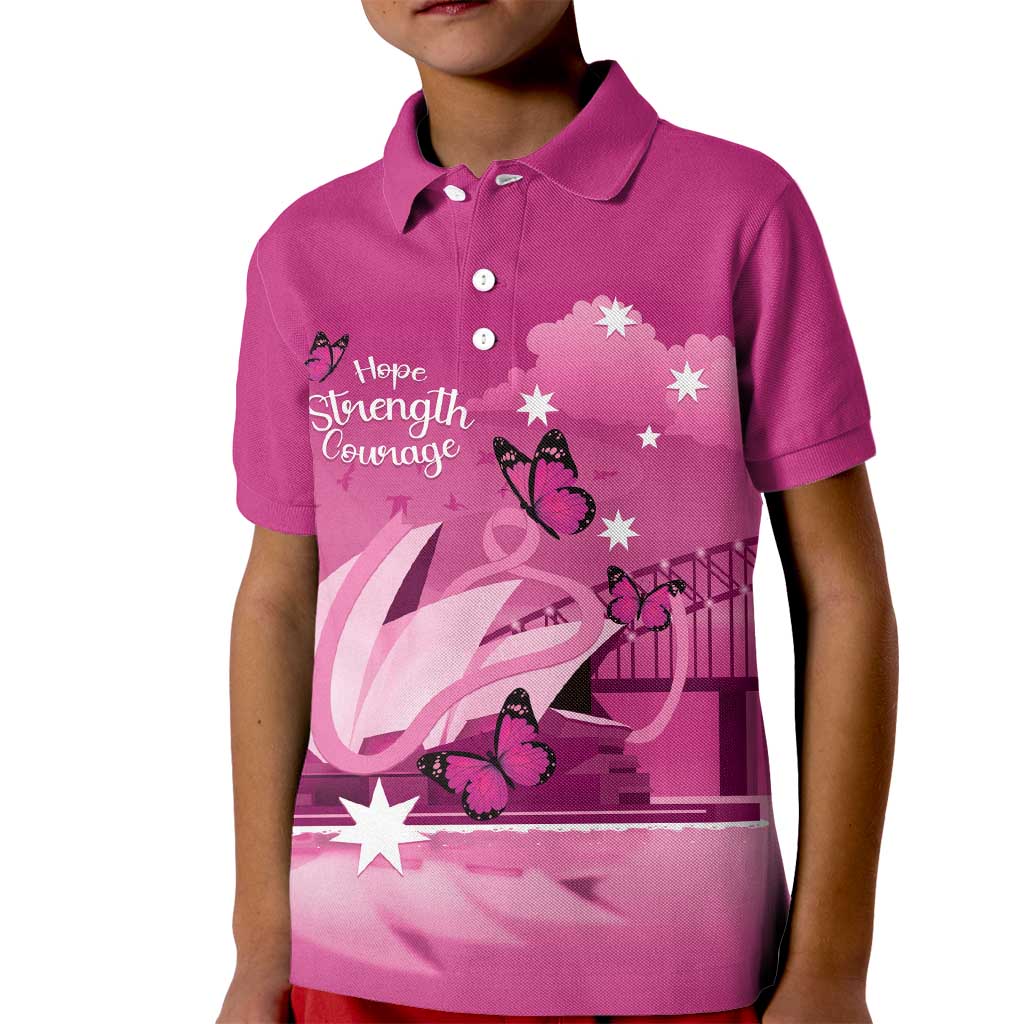 Personalised Australia Breast Cancer Awareness Kid Polo Shirt Sydney Opera House Butterfly Pink Ribbon - Vibe Hoodie