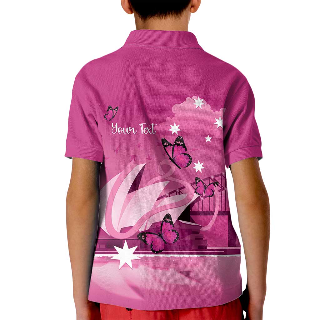 Personalised Australia Breast Cancer Awareness Kid Polo Shirt Sydney Opera House Butterfly Pink Ribbon - Vibe Hoodie