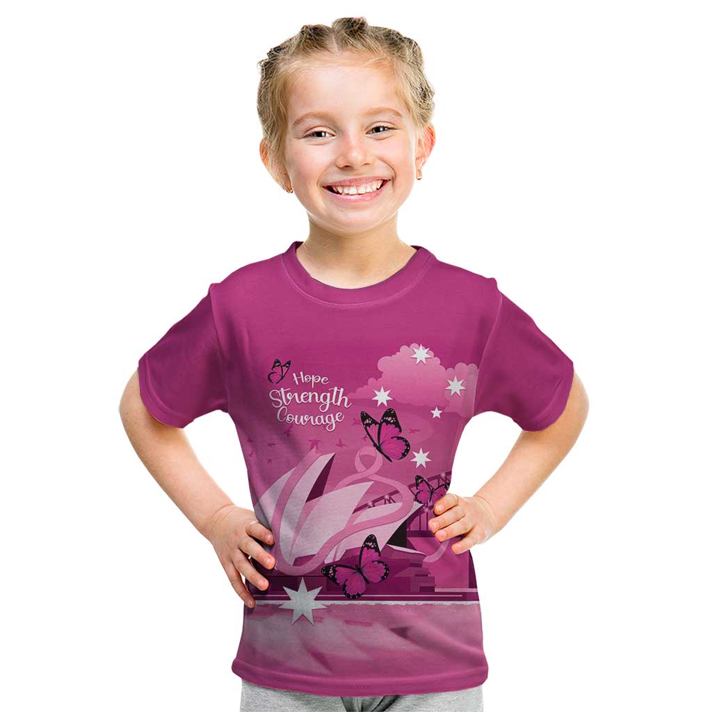 Personalised Australia Breast Cancer Awareness Kid T Shirt Sydney Opera House Butterfly Pink Ribbon - Vibe Hoodie