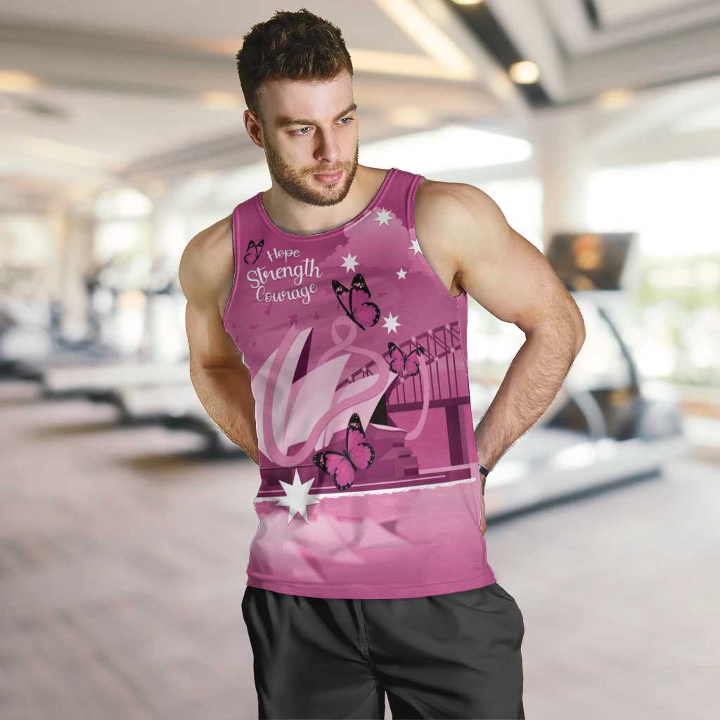 Personalised Australia Breast Cancer Awareness Men Tank Top Sydney Opera House Butterfly Pink Ribbon - Vibe Hoodie