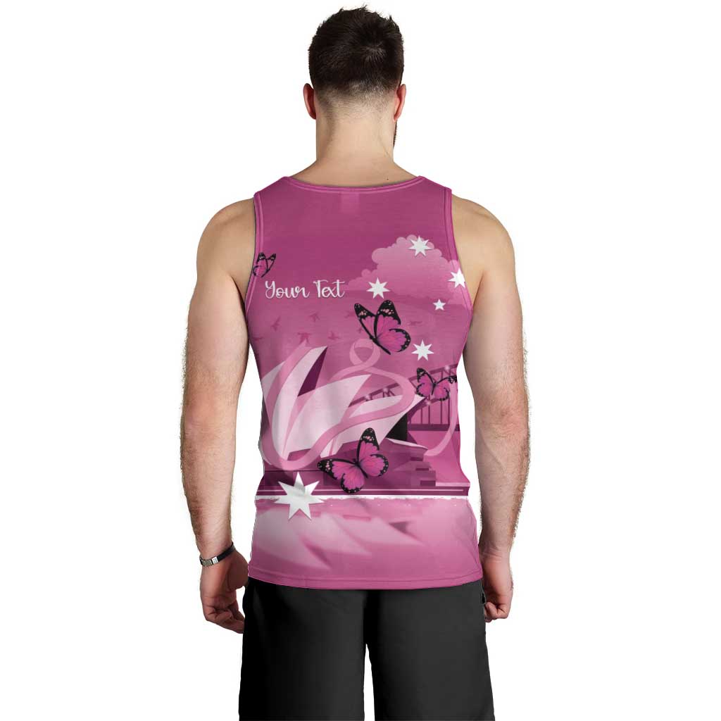 Personalised Australia Breast Cancer Awareness Men Tank Top Sydney Opera House Butterfly Pink Ribbon - Vibe Hoodie