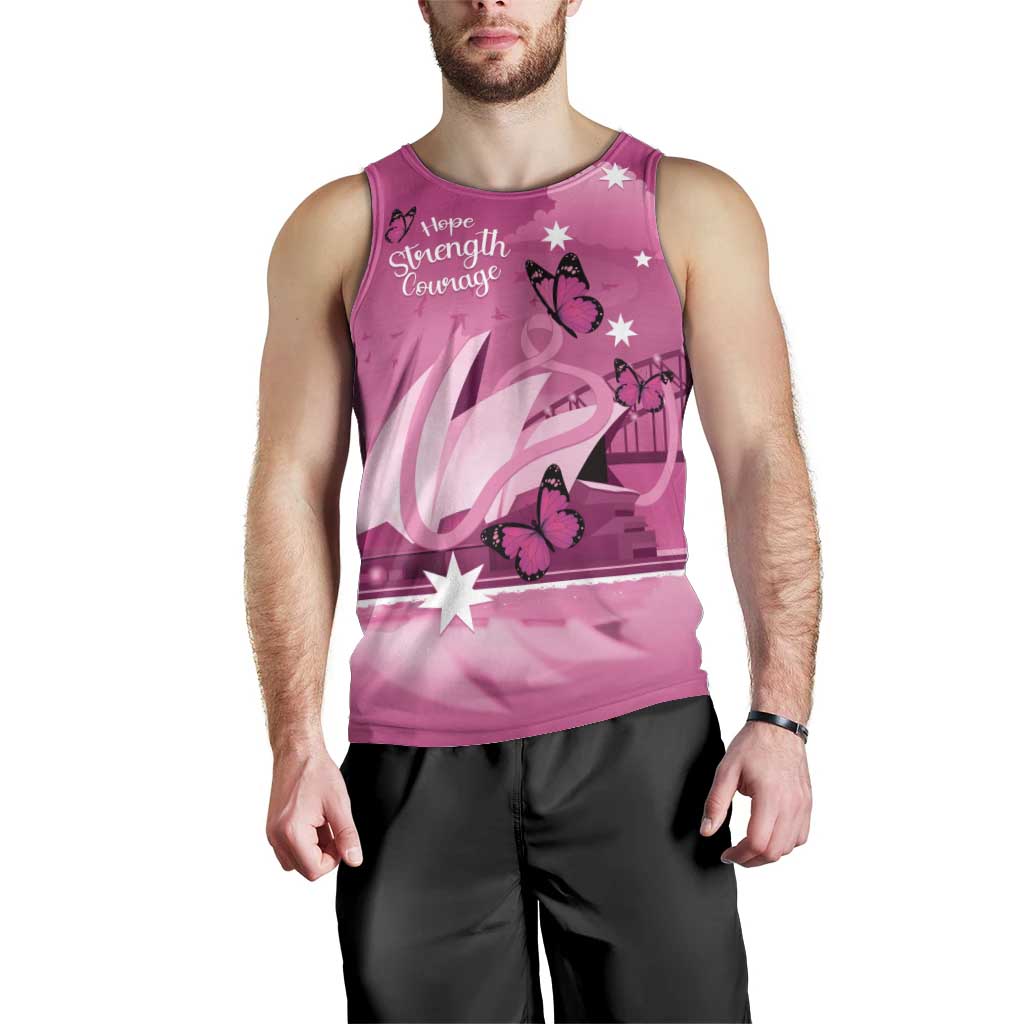 Personalised Australia Breast Cancer Awareness Men Tank Top Sydney Opera House Butterfly Pink Ribbon - Vibe Hoodie