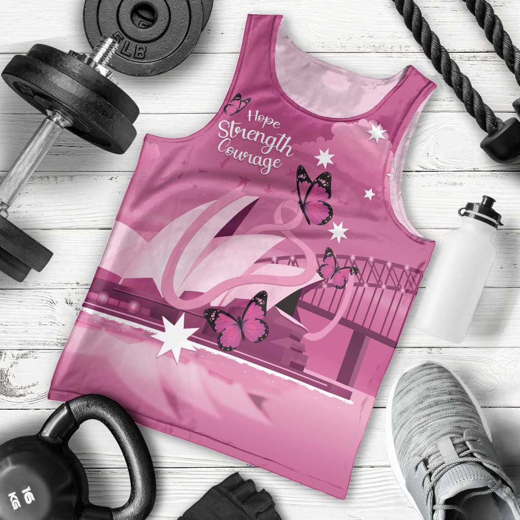 Personalised Australia Breast Cancer Awareness Men Tank Top Sydney Opera House Butterfly Pink Ribbon - Vibe Hoodie