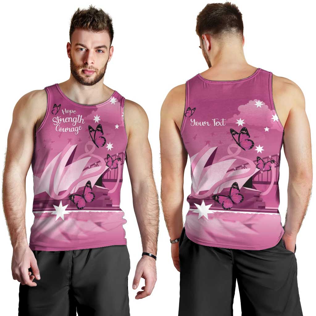 Personalised Australia Breast Cancer Awareness Men Tank Top Sydney Opera House Butterfly Pink Ribbon - Vibe Hoodie