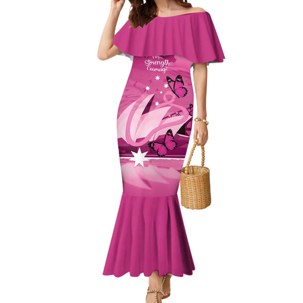 Personalised Australia Breast Cancer Awareness Mermaid Dress Sydney Opera House Butterfly Pink Ribbon - Vibe Hoodie