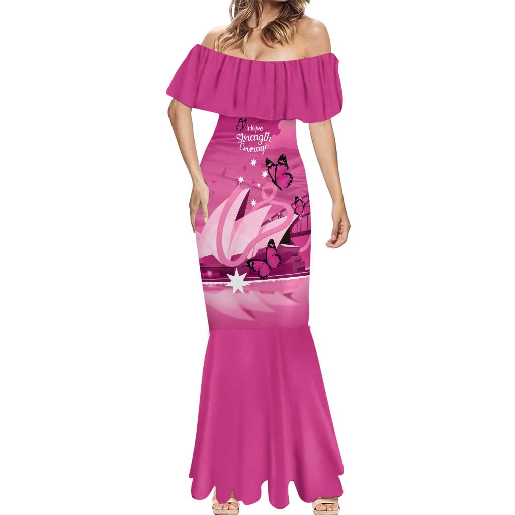 Personalised Australia Breast Cancer Awareness Mermaid Dress Sydney Opera House Butterfly Pink Ribbon - Vibe Hoodie