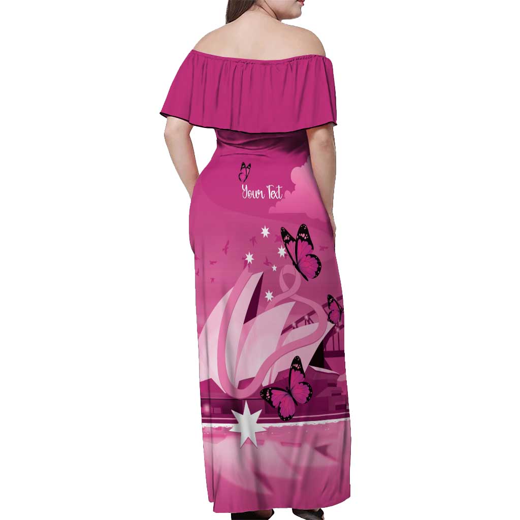 Personalised Australia Breast Cancer Awareness Off Shoulder Maxi Dress Sydney Opera House Butterfly Pink Ribbon - Vibe Hoodie