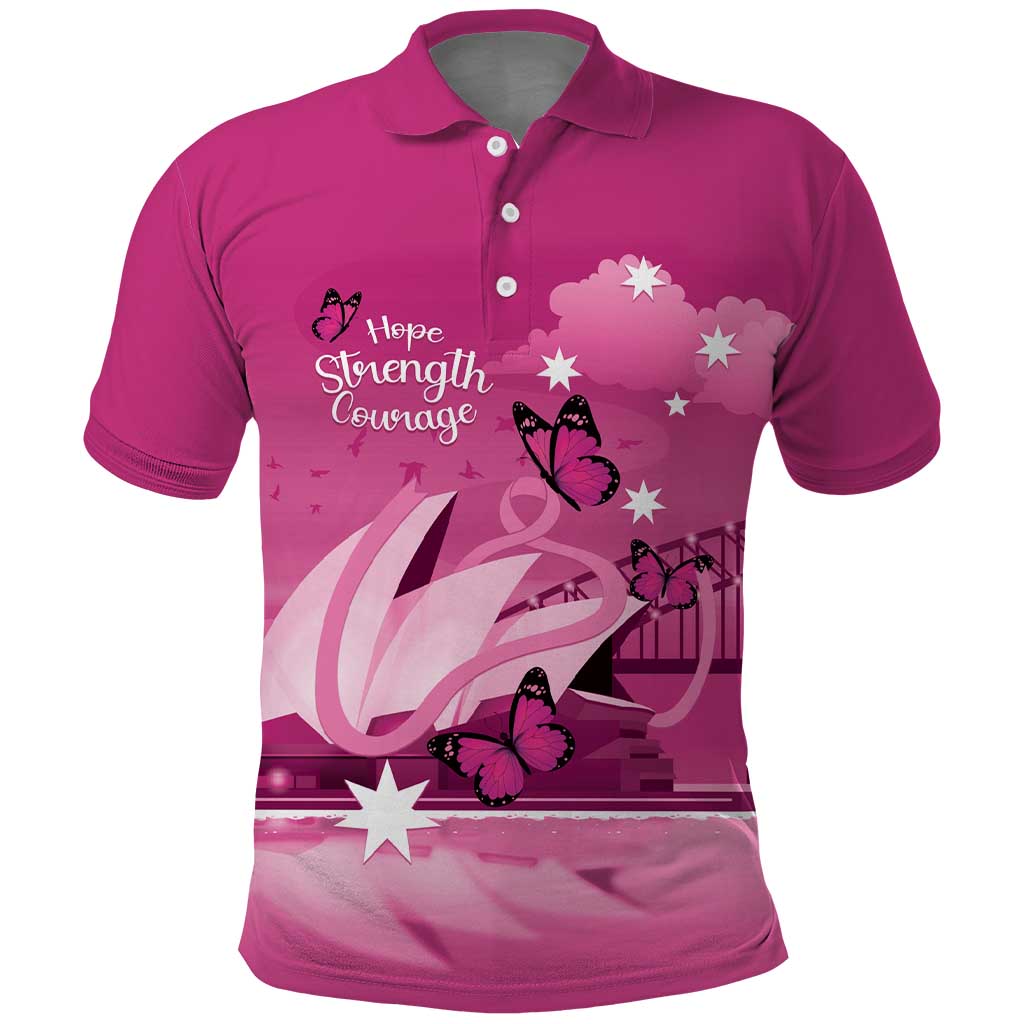 Personalised Australia Breast Cancer Awareness Polo Shirt Sydney Opera House Butterfly Pink Ribbon - Vibe Hoodie
