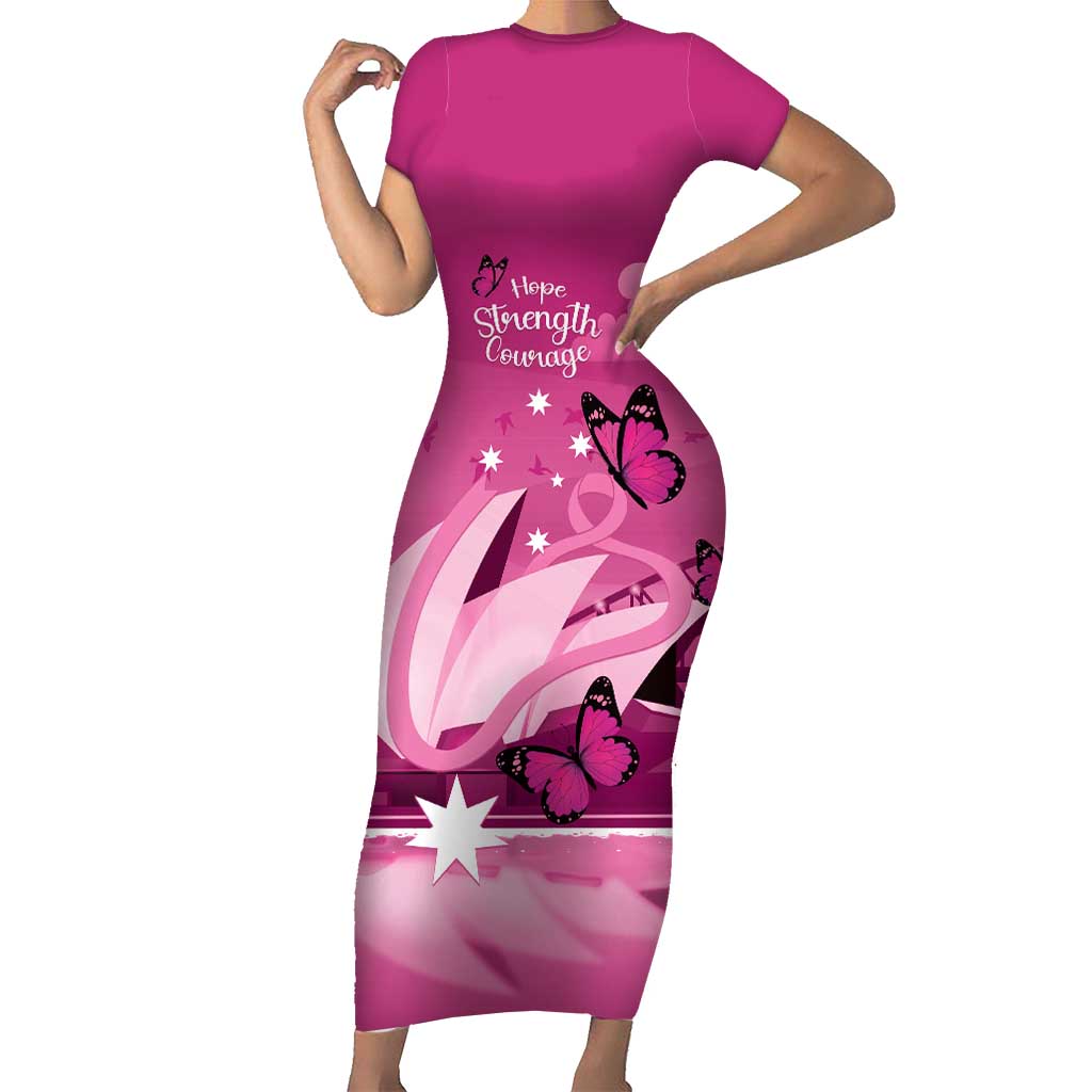 Personalised Australia Breast Cancer Awareness Short Sleeve Bodycon Dress Sydney Opera House Butterfly Pink Ribbon - Vibe Hoodie