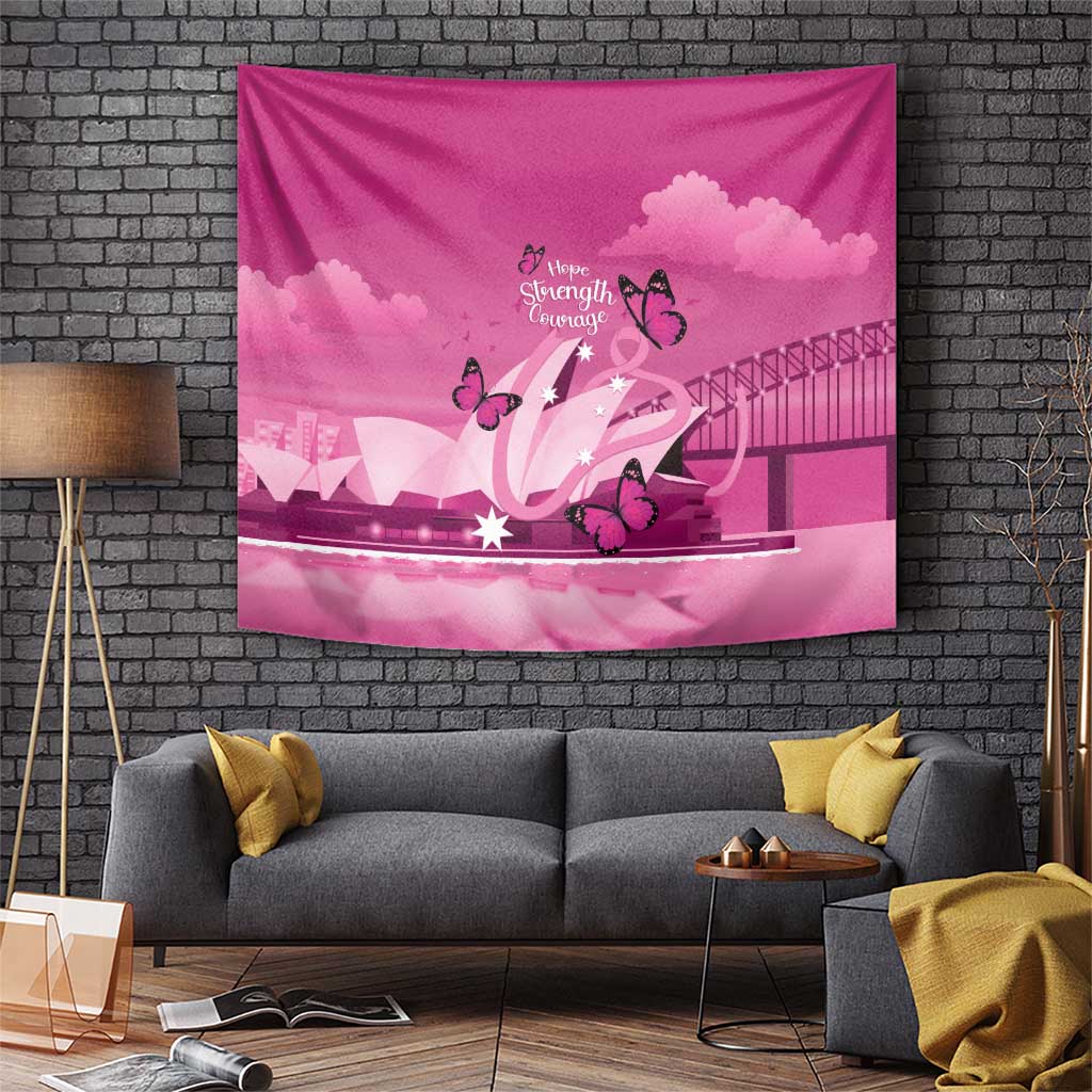 Australia Breast Cancer Awareness Tapestry Sydney Opera House Butterfly Pink Ribbon - Vibe Hoodie