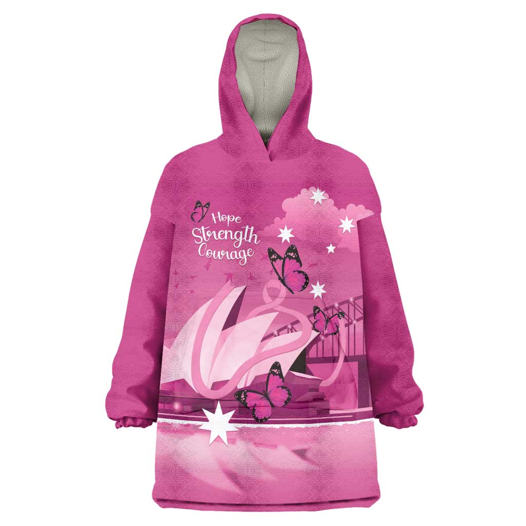 Personalised Australia Breast Cancer Awareness Wearable Blanket Hoodie Sydney Opera House Butterfly Pink Ribbon - Vibe Hoodie