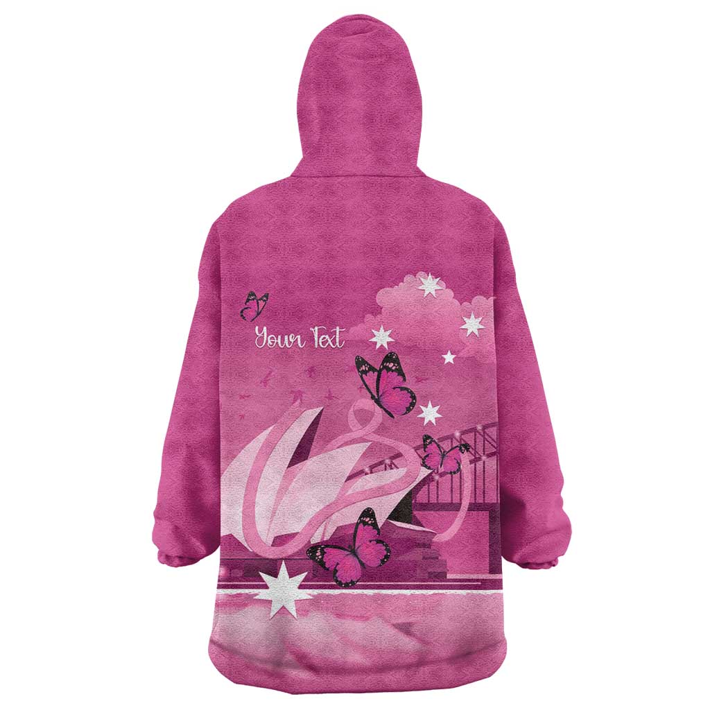 Personalised Australia Breast Cancer Awareness Wearable Blanket Hoodie Sydney Opera House Butterfly Pink Ribbon - Vibe Hoodie