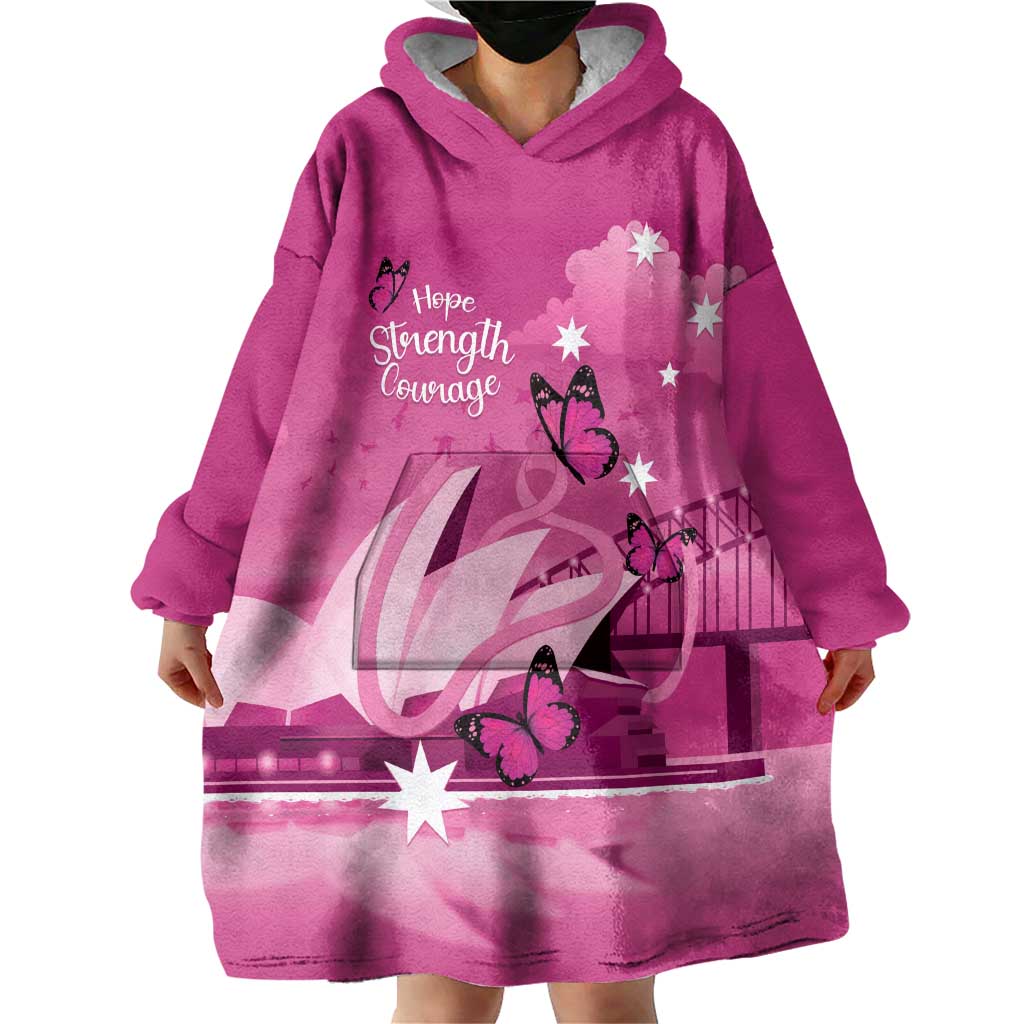 Personalised Australia Breast Cancer Awareness Wearable Blanket Hoodie Sydney Opera House Butterfly Pink Ribbon - Vibe Hoodie