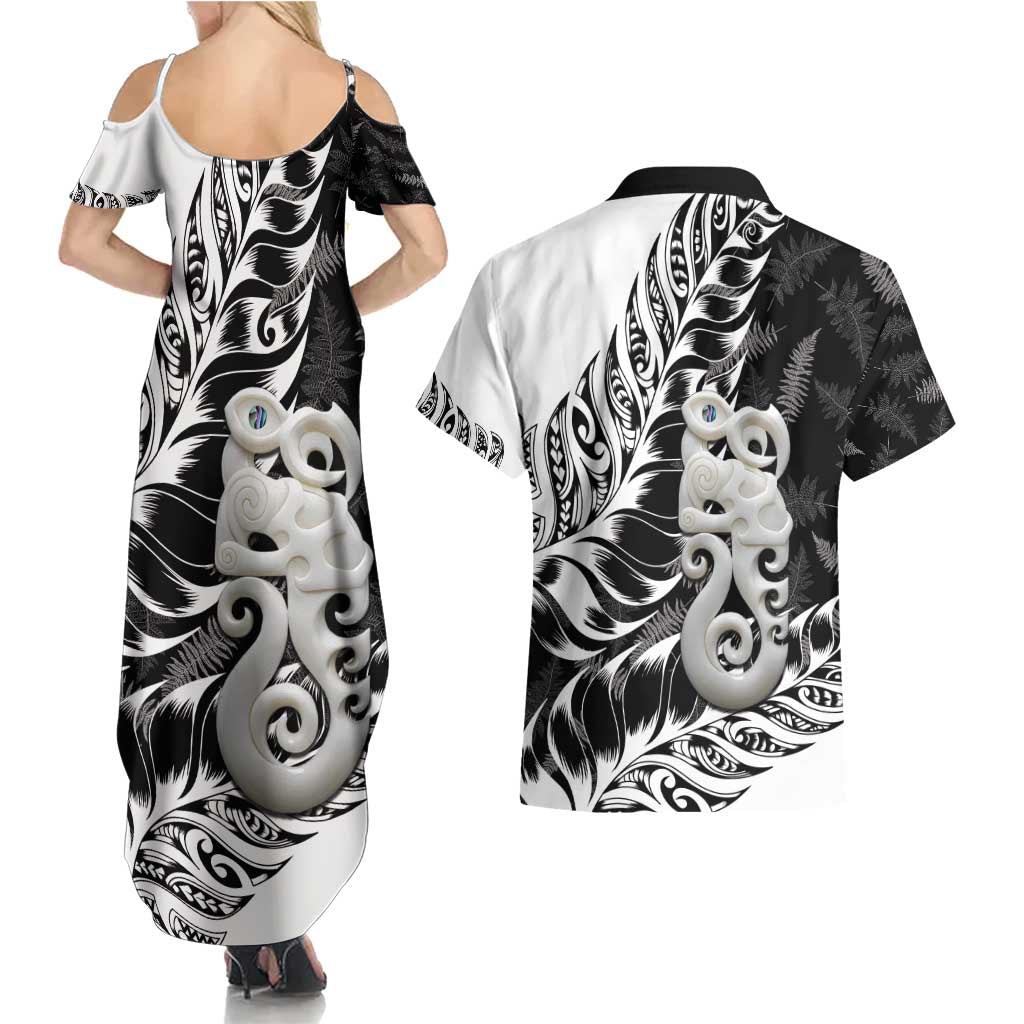 Aotearoa Manaia NZ Maori Silver Fern Couples Matching Summer Maxi Dress and Hawaiian Shirt