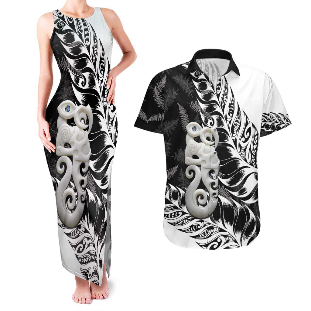 Aotearoa Manaia NZ Maori Silver Fern Couples Matching Tank Maxi Dress and Hawaiian Shirt