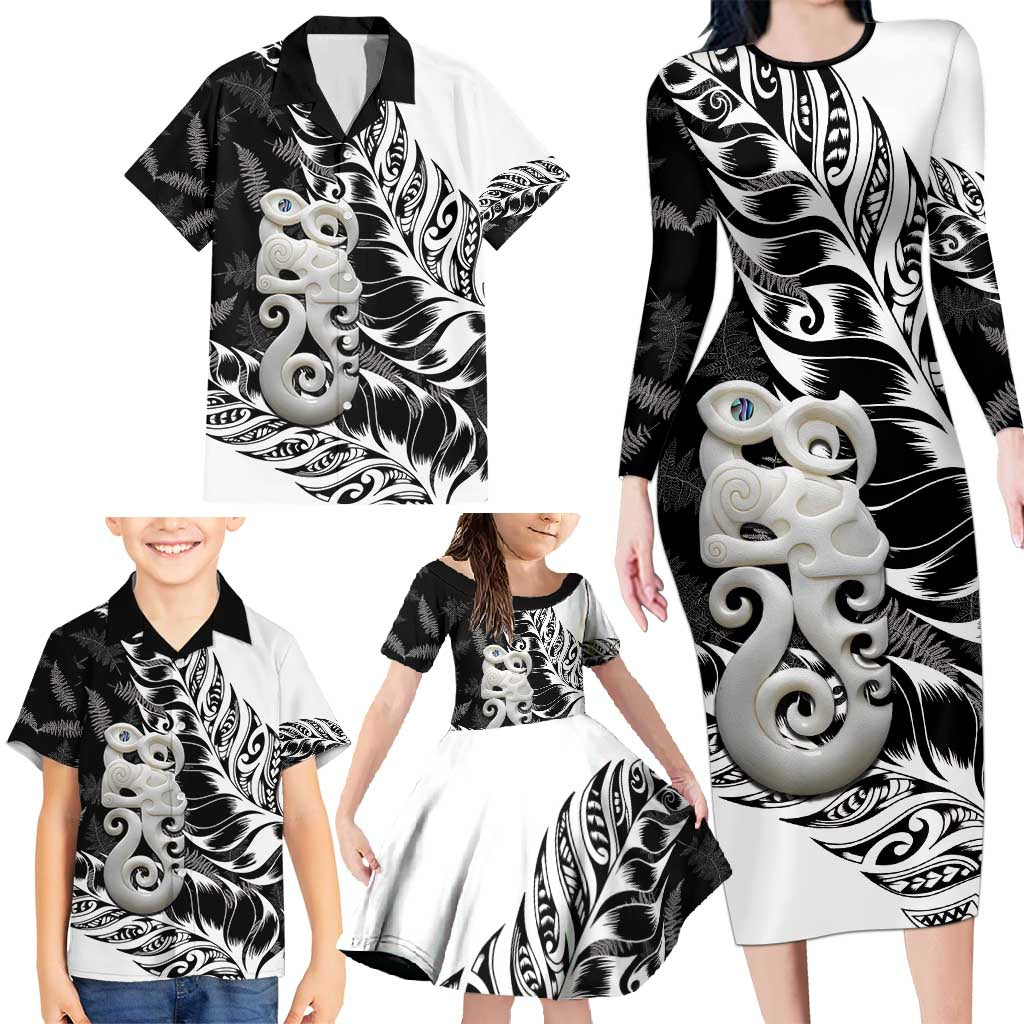 Aotearoa Manaia NZ Maori Silver Fern Family Matching Long Sleeve Bodycon Dress and Hawaiian Shirt