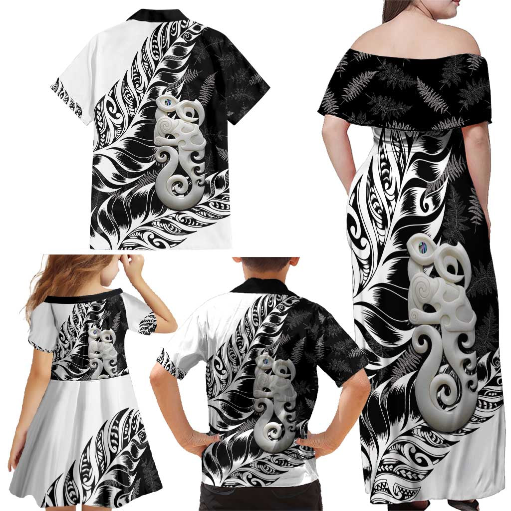 Aotearoa Manaia NZ Maori Silver Fern Family Matching Off Shoulder Maxi Dress and Hawaiian Shirt