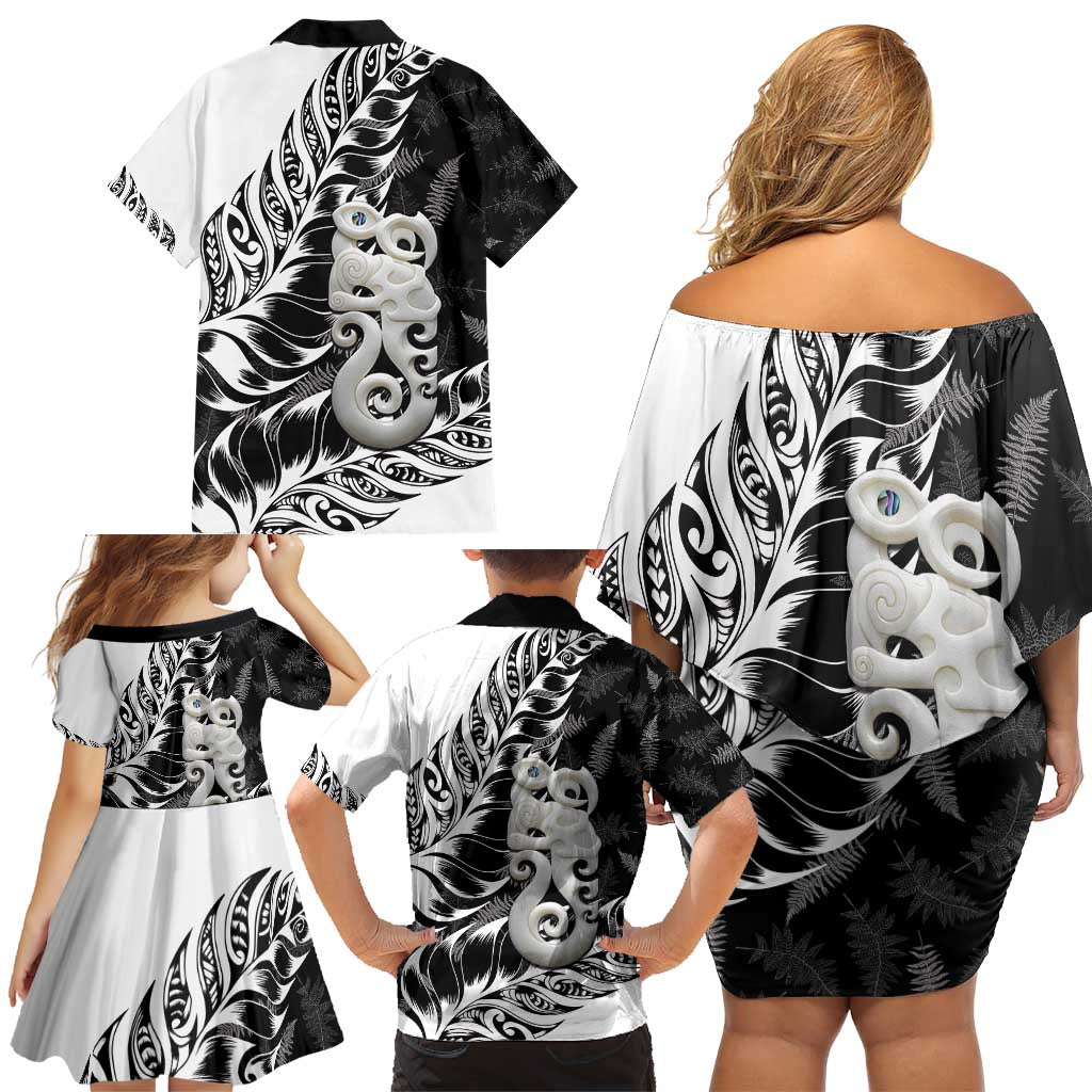 Aotearoa Manaia NZ Maori Silver Fern Family Matching Off Shoulder Short Dress and Hawaiian Shirt