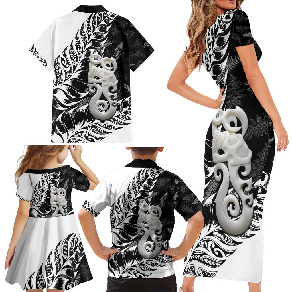 Aotearoa Manaia NZ Maori Silver Fern Family Matching Short Sleeve Bodycon Dress and Hawaiian Shirt