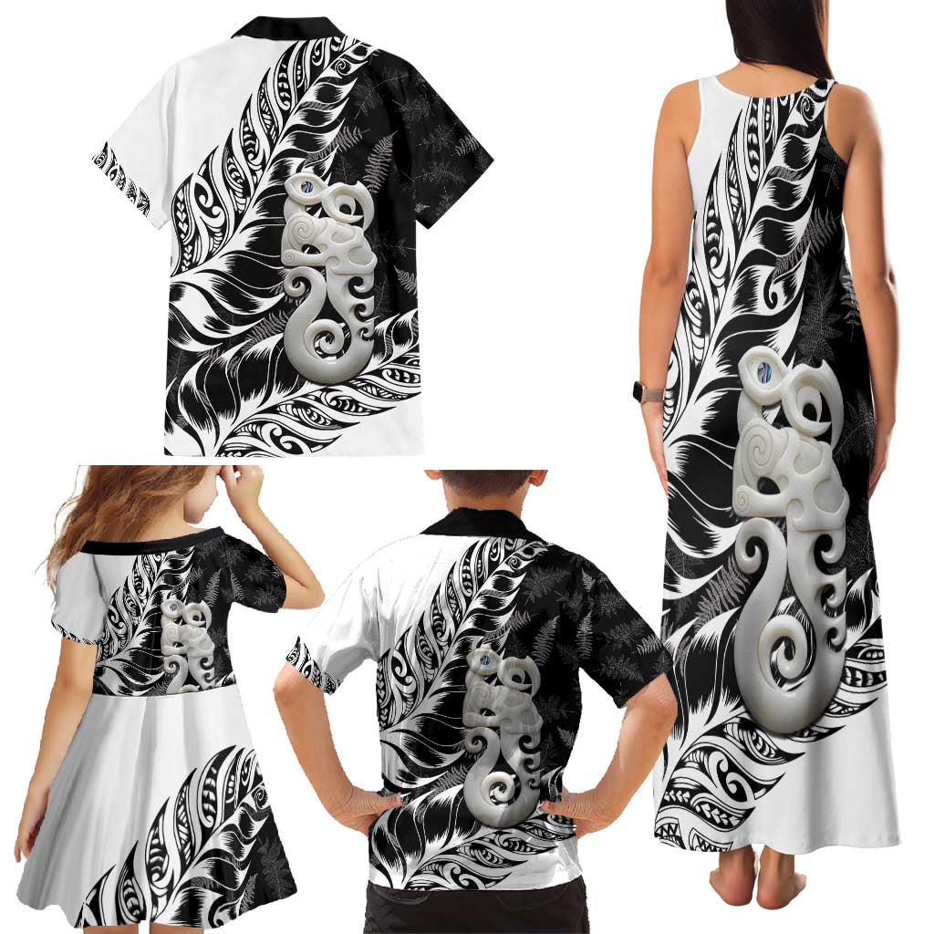 Aotearoa Manaia NZ Maori Silver Fern Family Matching Tank Maxi Dress and Hawaiian Shirt