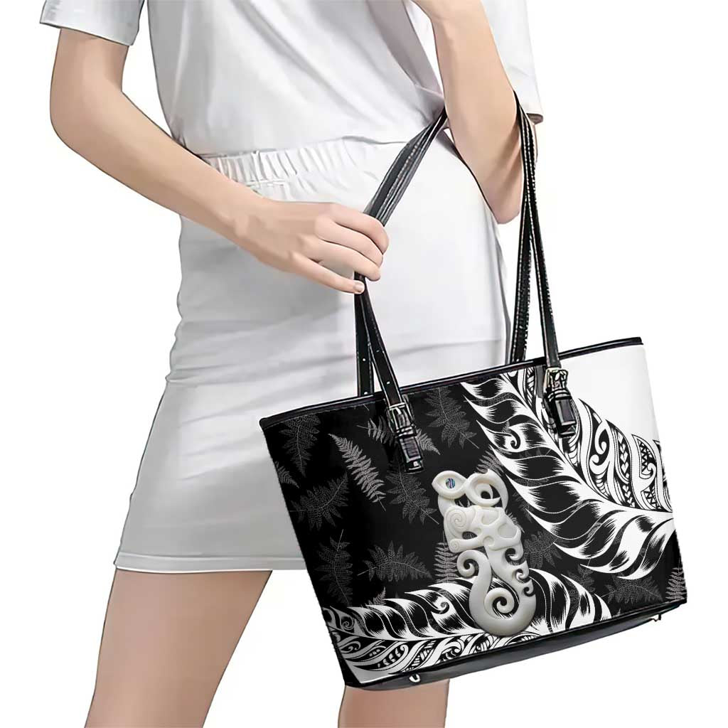 Aotearoa Manaia NZ Maori Silver Fern Leather Tote Bag