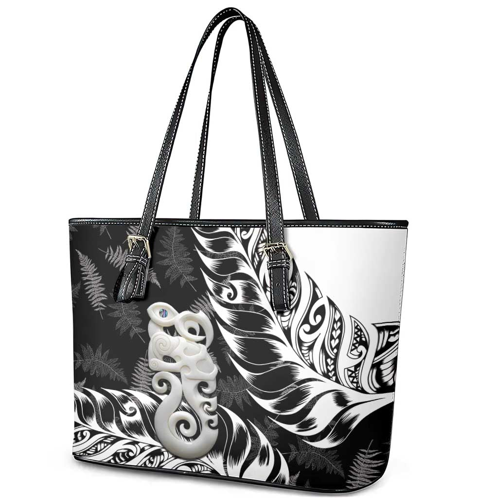 Aotearoa Manaia NZ Maori Silver Fern Leather Tote Bag