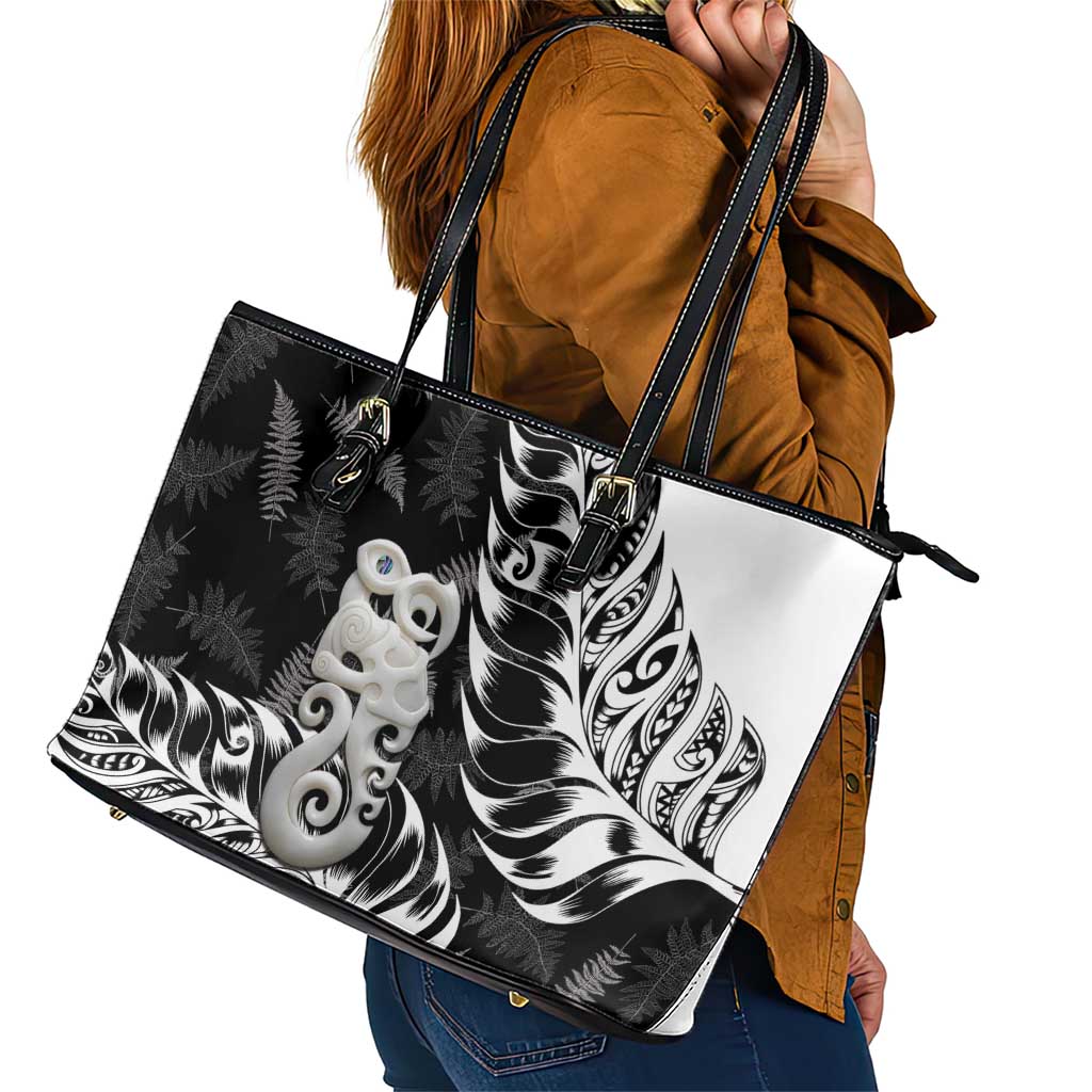 Aotearoa Manaia NZ Maori Silver Fern Leather Tote Bag